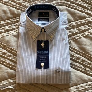 Stafford Oxford shirt size 16/ 32-33 regular length. Blue and white stripe.